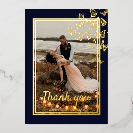 Houder met goudkleurig folie huwelijks dankkaart folie uitnodiging (Voorkant)