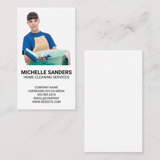 Houder met reinigingsbenodigdheden visitekaartje (Voorkant / Achterkant)