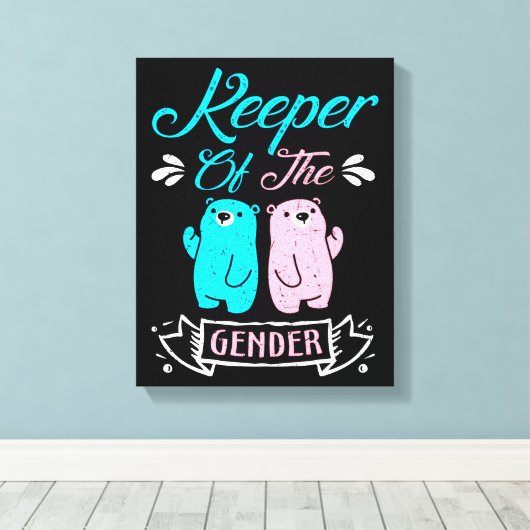 Houder van de Genderroze en Blauwe Teddy Bear Canvas Afdruk (Insitu (Houten vloer))