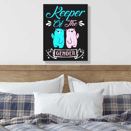 Houder van de Genderroze en Blauwe Teddy Bear Canvas Afdruk (Insitu (Slaapkamer))