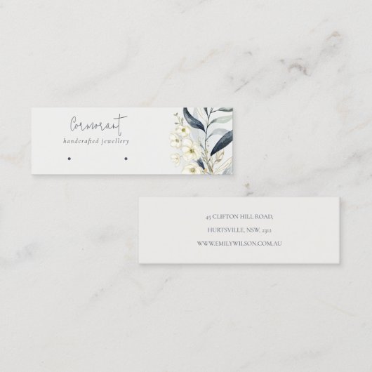 Houder van de Soft Blue Gold Leafy Botanical Earri Mini Visitekaartje (Voorkant / Achterkant)