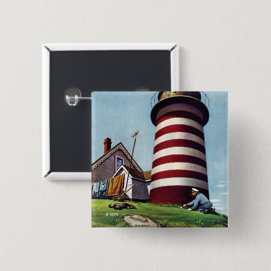 Houder vuurtoren van Stevan Dohanos Vierkante Button 5,1 Cm (Voorkant /achterkant)