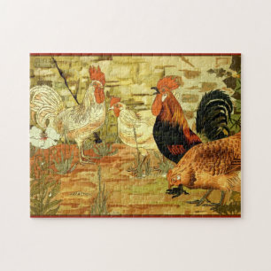 Houders en kippen in de tuin legpuzzel