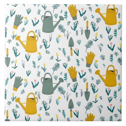 Houders voor tuinonderhoud: water, blik, handschoe tegeltje (Voorkant)