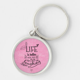 Houding Geluk Leven Citaat Motiverend Roze Sleutelhanger