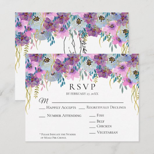 *~* Houding handen roze bloemen witte bruiloft RSVP Kaartje (Voorkant / Achterkant)