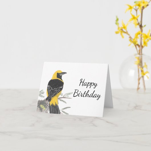 Houding Oriole White Background Birthday Kaart (Gele Bloem)