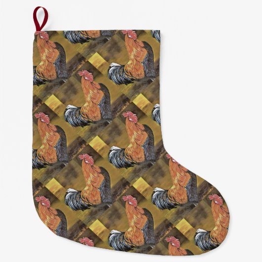 Houding van Farmyard Rooster Art Grote Kerstsok (Voorkant)