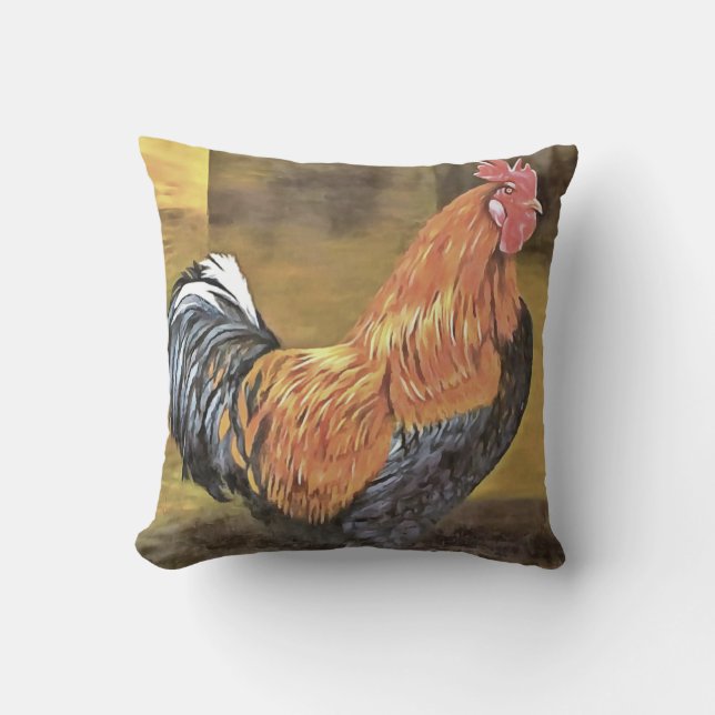 Houding van Farmyard Rooster Art Kussen (Voorkant)
