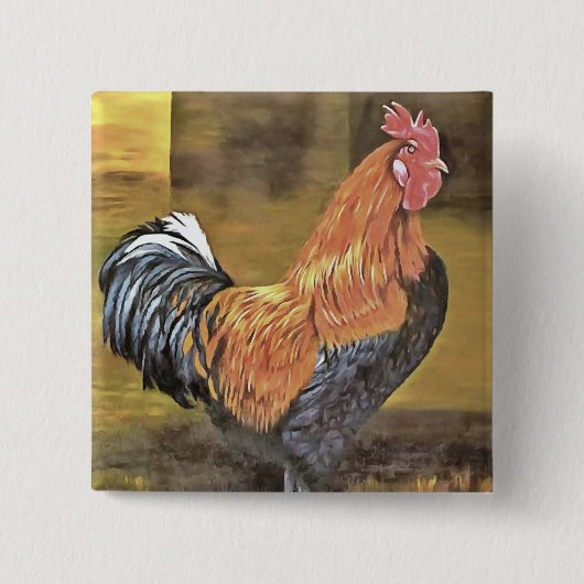 Houding van Farmyard Rooster Art Vierkante Button 5,1 Cm (Voorkant)