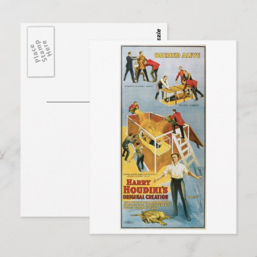 Houdini ~ Buried Alive  Escape Artist Briefkaart (Voorkant / Achterkant)
