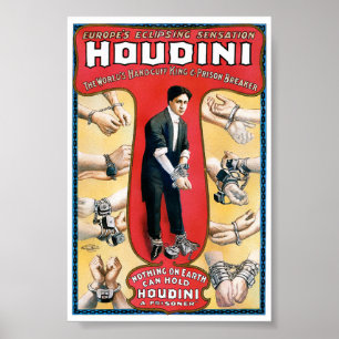 Houdini Goochelaar 1909 Vintage Poster Gerestauree