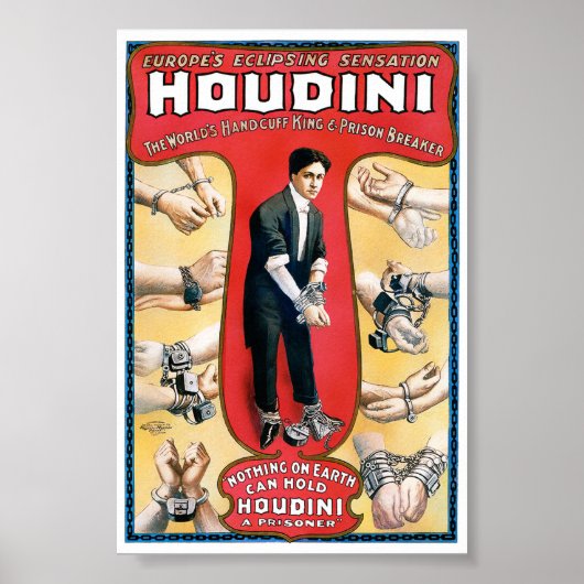 Houdini Goochelaar 1909 Vintage Poster Gerestauree (Voorkant)