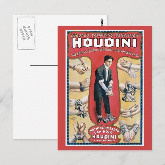 Houdini ~ Handcuff Escape Artist Briefkaart (Voorkant / Achterkant)