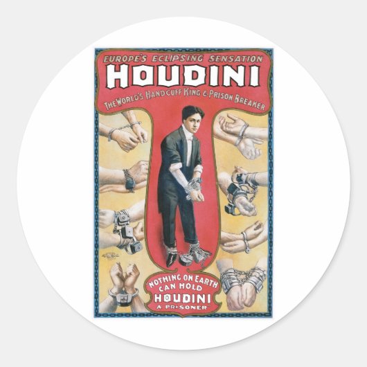 Houdini ~ Handcuff Escape Artist Ronde Sticker (Voorkant)