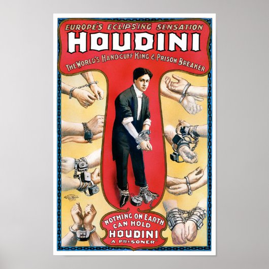 Houdini Magicia 1909 Vintage Poster teruggezet (Voorkant)