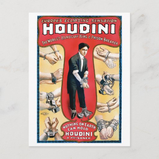 Houdini Magicia 1909 Vintage Poster teruggezet Briefkaart (Voorkant)
