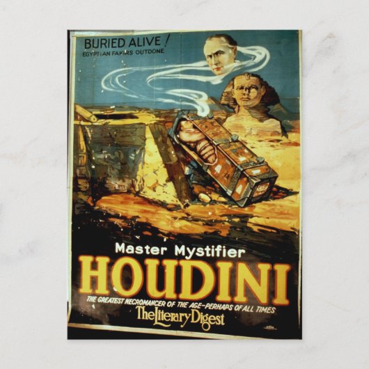 Houdini, 'the Literary Digest'  theater Briefkaart (Voorkant)