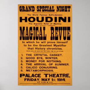 Houdini's Magical Revue, 1914.  Adverteren Poster