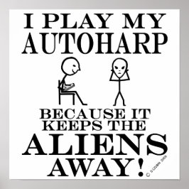Houdt Aliens Away Autoharp in stand Poster
