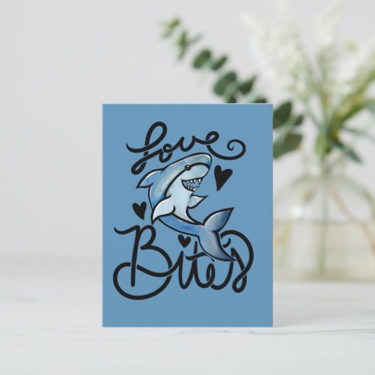 houdt van BITES grappige Valentijnsdag Shark Briefkaart (Staand voorkant)