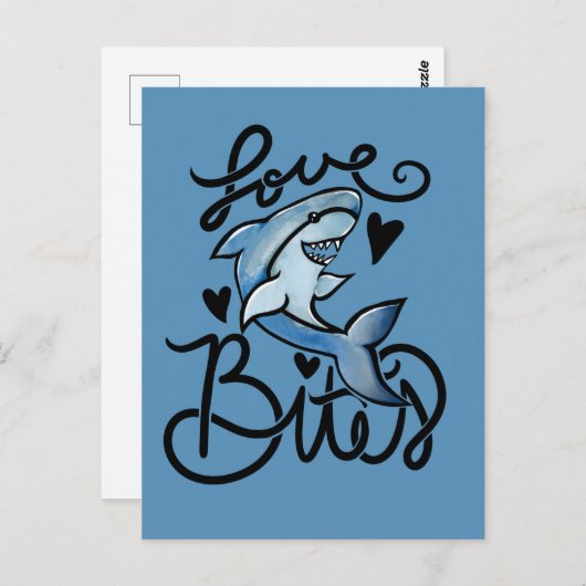 houdt van BITES grappige Valentijnsdag Shark Briefkaart (Voorkant / Achterkant)
