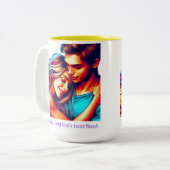 Houdt van hartslag tweekleurige koffiemok (Voorkant links)