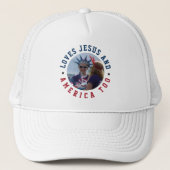 Houdt van Jesus en Amerika te 4th van juli Christe Trucker Pet (Voorkant)
