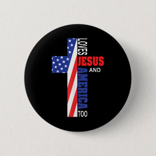 Houdt van Jezus en Amerika ook Christelijk kruis G Ronde Button 5,7 Cm