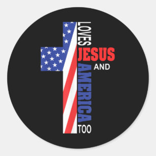 Houdt van Jezus en Amerika ook Christelijk kruis G Ronde Sticker