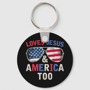 Houdt van Jezus en Amerika ook retro God Christeli Sleutelhanger