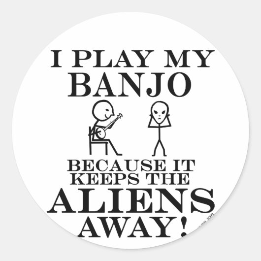 Houeps Aliens Away Banjo Ronde Sticker (Voorkant)