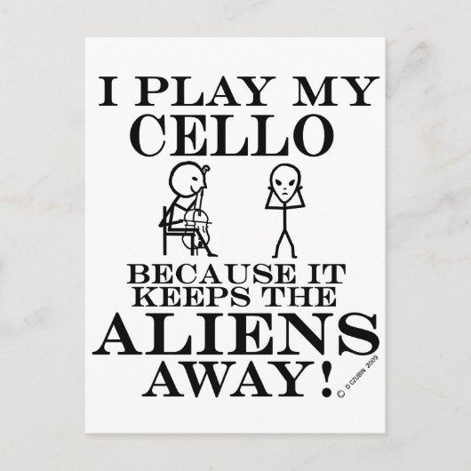 Houeps Aliens Away Cello Briefkaart (Voorkant)