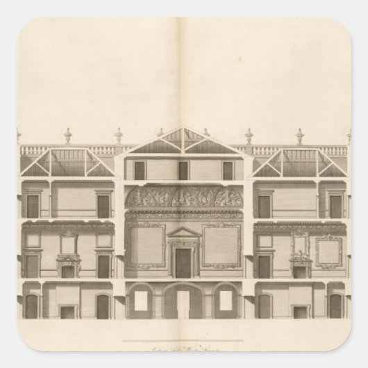 Houghton Hall: deel van de westkant, gegraveerd Vierkante Sticker (Voorkant)