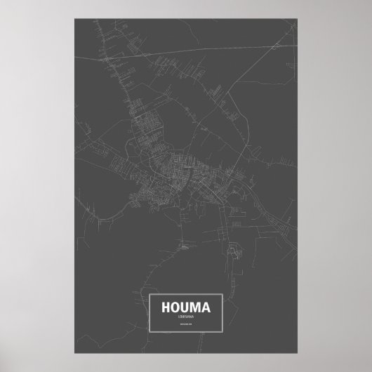 Houma, Louisiana (wit op zwart) Poster (Voorkant)