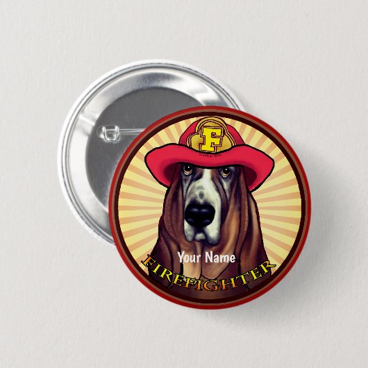 Hound Dog Brandweerman pin knop Ronde Button 5,7 Cm (Voorkant /achterkant)