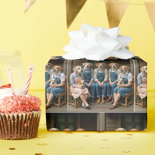 Hound Dog Family Portret op een veranda Cadeaupapier (Verjaardagsfeest)