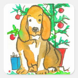 Hound Dog Vrolijk Kerstfeest Vierkante Sticker