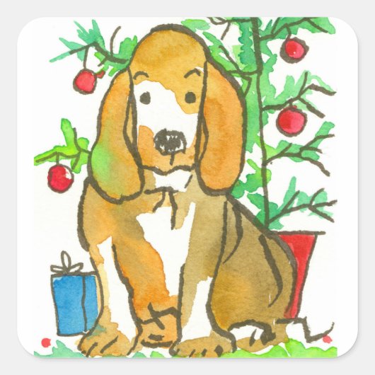 Hound Dog Vrolijk Kerstfeest Vierkante Sticker (Voorkant)