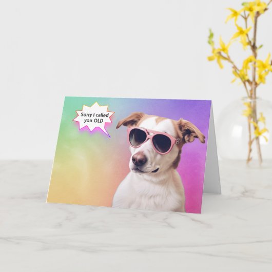 Hound hond op regenboog krijgen oude verjaardag kaart (Gele Bloem)