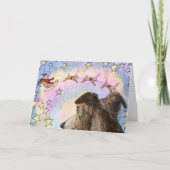 Hound kijkt naar Santa en rendier in Star Sky KAAR Feestdagen Kaart (Voorkant)