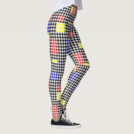 Houndstooth Abstract Black en Colors Moderne Art Leggings (Rechts)