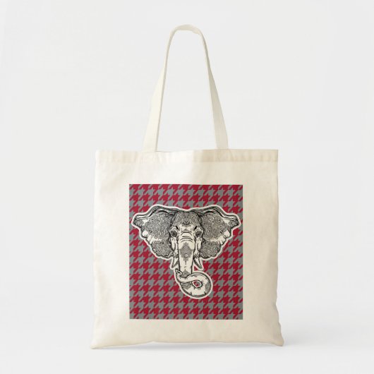 Houndstooth Alabama Crimson en Grey met Elephant Tote Bag (Voorkant)