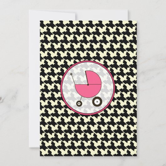 Houndstooth and Pink Baby shower Invitation Kaart (Voorkant)
