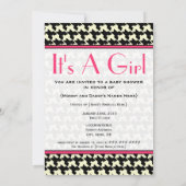 Houndstooth and Pink Baby shower Invitation Kaart (Achterkant)
