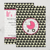 Houndstooth and Pink Baby shower Invitation Kaart (Voorkant / Achterkant)