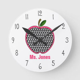 Houndstooth Apple Teacher Clock Ronde Klok