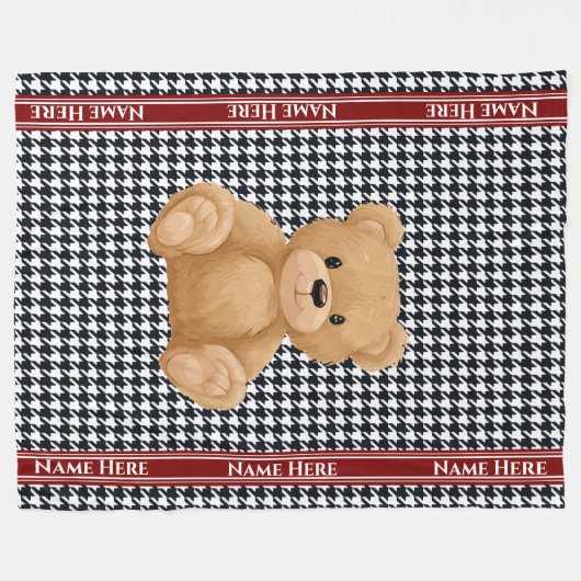 Houndstooth Bear Home Fleece Deken (Voorkant (Horizontaal))