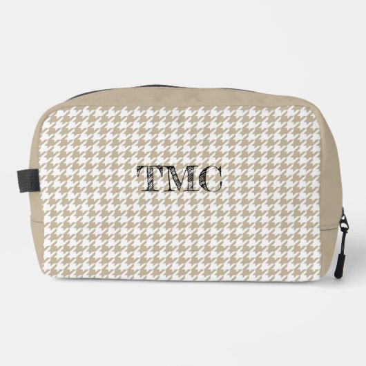 Houndstooth Beige Witte INITIALEN Preppy Chic Toilettasje (Voorkant)