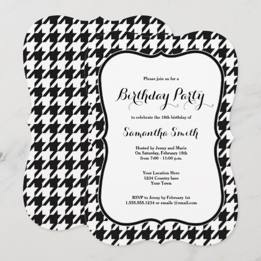 Houndstooth Birthday Party Kaart (Voorkant / Achterkant)